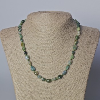 Moss Agate Necklace, natural stone, faceted beads, diameter 7×10 mm, length 45–47 cm