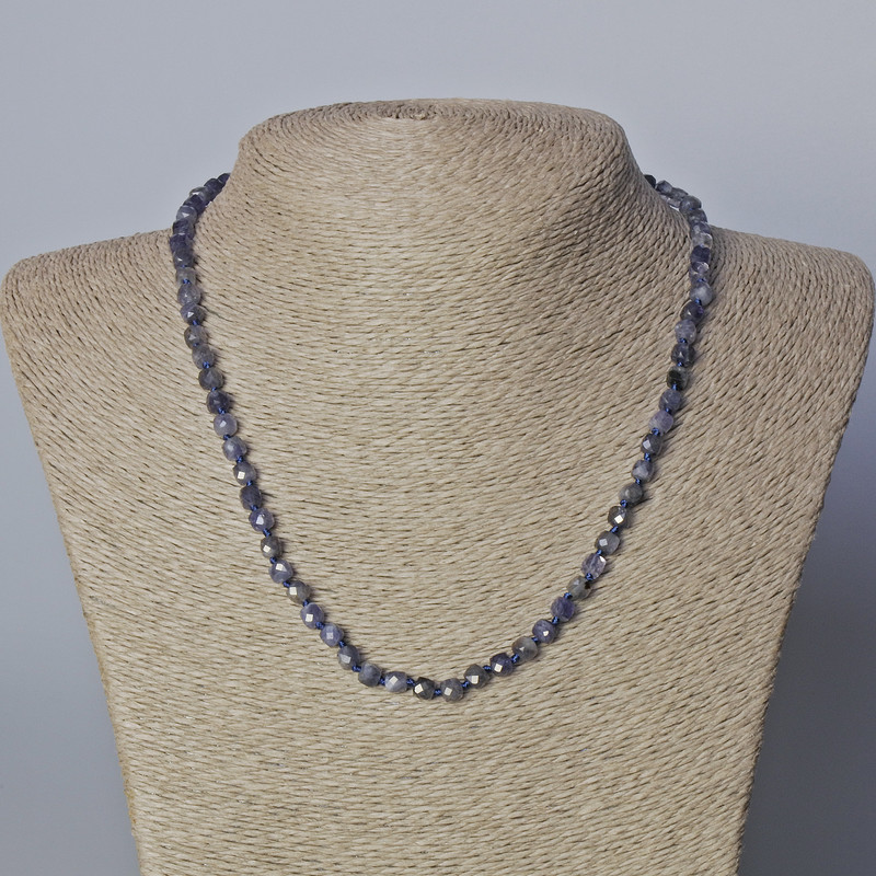 Iolite Necklace, natural stone, faceted cubes, diameter 4.5 mm ±, length 45-49 cm ±