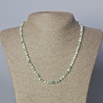 Moss Agate Necklace, natural stone, faceted cubes, 4 mm diameter, length 45-48 cm