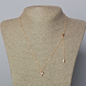 Xuping chain with 18K gold plating, thickness 1 mm, with a 'Heart' pendant with a white crystal, diameter 10.5 x 10 mm, length 46–51 cm