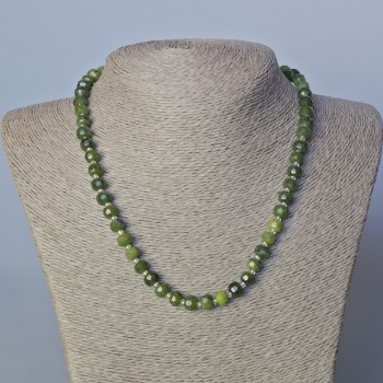 Jadeite Necklace with Canadian Natural Stone, Faceted Rondelles with Seed Beads, 7.5×6 mm Diameter, 45–47 cm Length