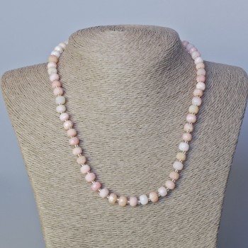 Pink Opal Necklace with natural faceted rondelle stones and beads, diameter 7.5×6 mm, length 45–47 cm