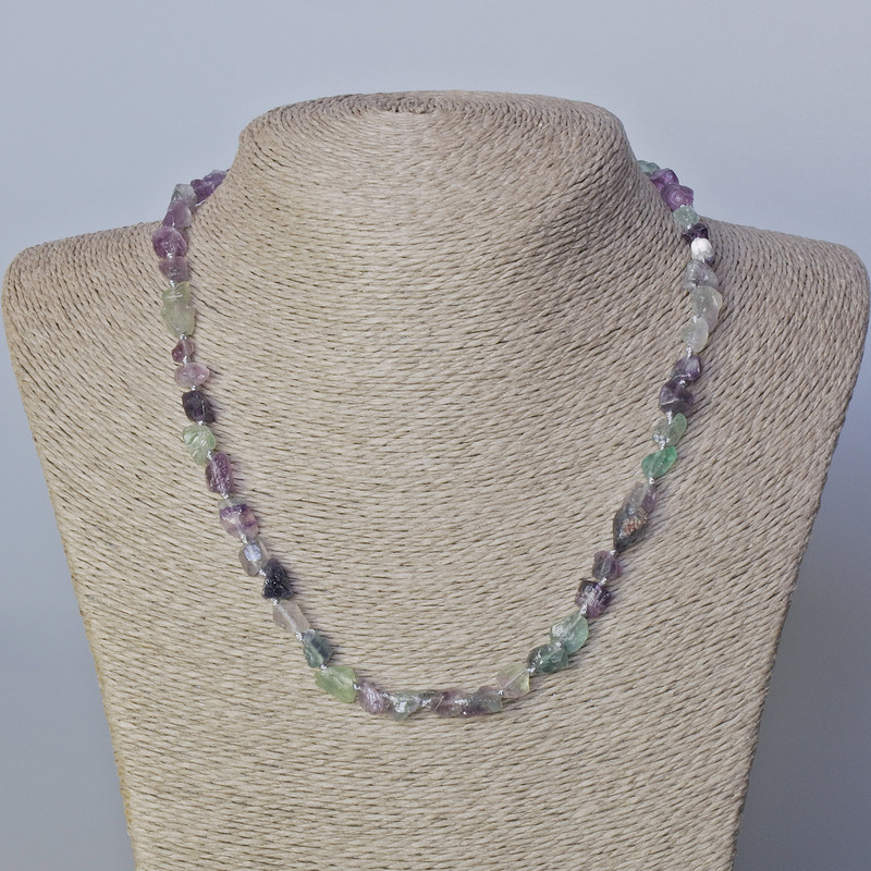 Fluorite Necklace, natural untreated stone, faceted beads, diameter 6x8 mm, length 45-49 cm
