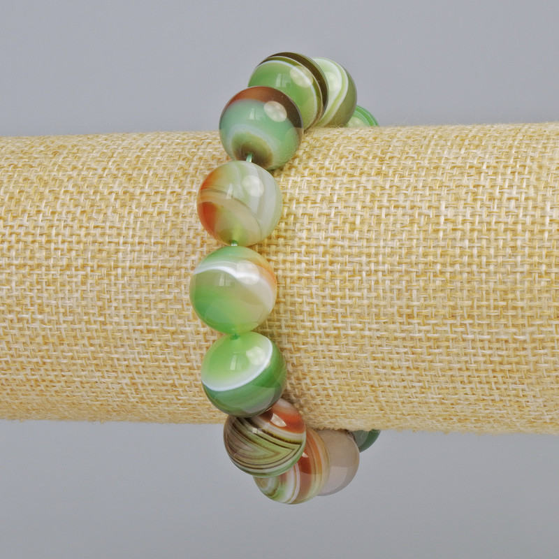 Bracelet Brazilian Agate, natural stone, smooth beads, diameter 14 mm +/- (stretch), length 18 cm+