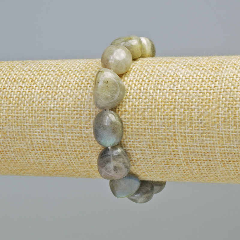 Bracelet with natural labradorite, faceted, diameter 11x13mm ± (stretch), length 18cm+