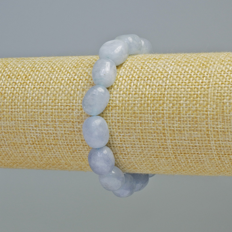 Aquamarine bracelet with natural stone faceted beads, 10x12 mm diameter ±, stretch, 18 cm length