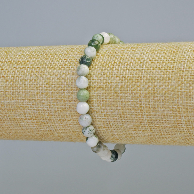 Bracelet Mossy Agate natural stone smooth bead, diameter 6.5 mm ± (stretch), length 18 cm