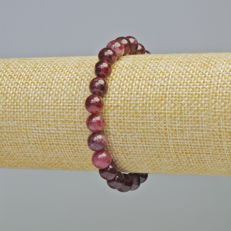 Bracelet Rubellite Tourmaline natural stone, smooth beads, diameter 8mm ± (stretch), length 18cm+