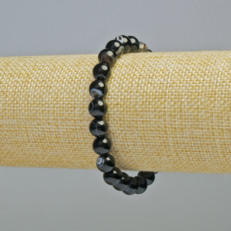 Black Agate Bracelet, 8 mm Smooth Beads, stretch bracelet, length 18 cm+