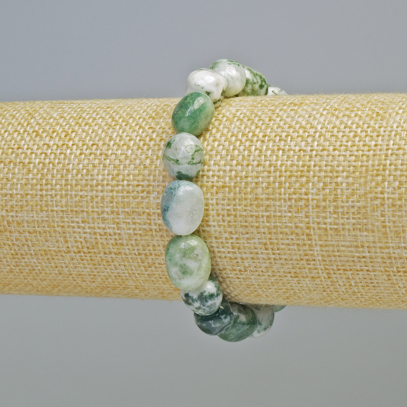Moss Agate Bracelet, natural stone, faceted beads, diameter 10x12 mm ± (stretch), length 18 cm+
