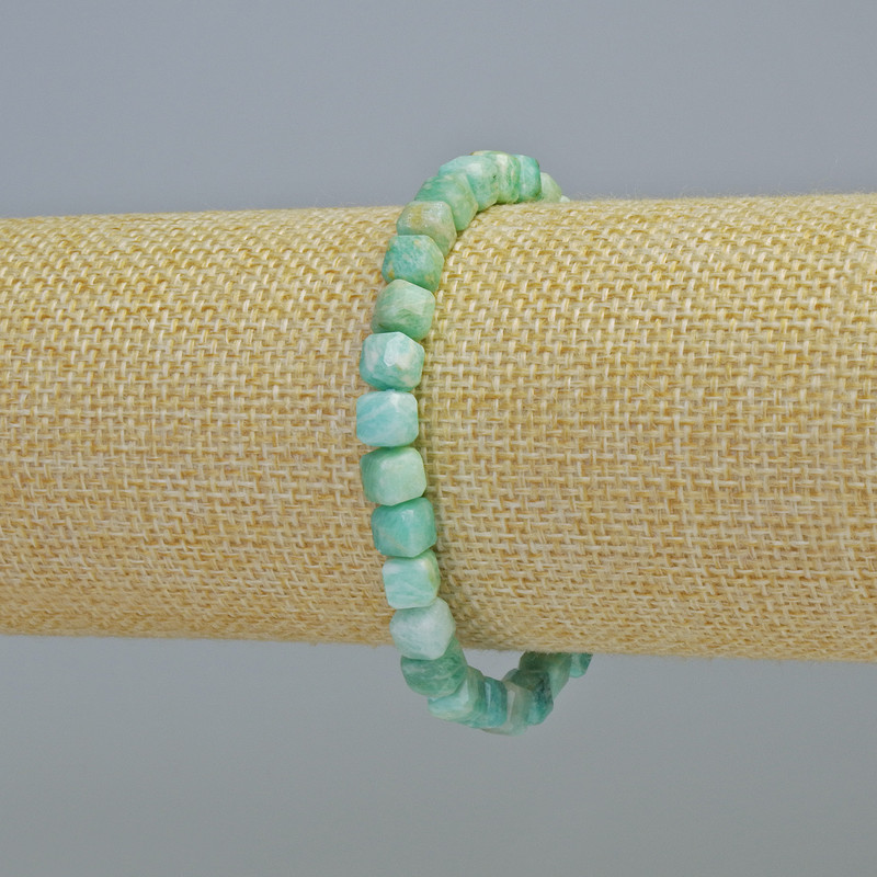 Amazonite Bracelet, Natural Stone, Faceted Cube, 6mm Diameter, Stretch, 18 cm Length