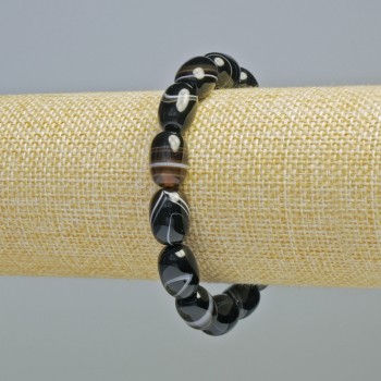 Brown Agate Bracelet with Natural Stone, Smooth Rectangular Beads, 10x14 mm, Stretch, Length 18 cm