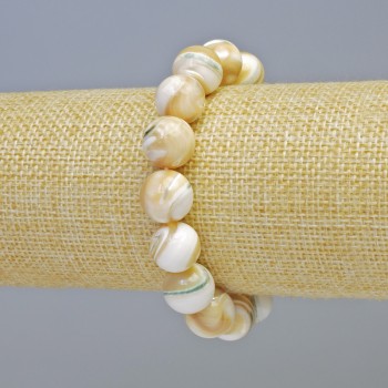 Bracelet with natural mother-of-pearl, smooth beads, 12 mm diameter ± (stretch), length 18 cm+