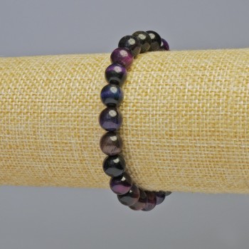 Bracelet multicolored cat's eye natural stone smooth beads, diameter 8.5 mm ± (stretch), length 18 cm+