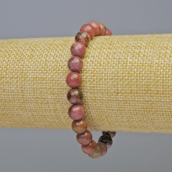 Rhodonite Bracelet, Natural Stone, Smooth Bead, Diameter 8mm ± (Stretch), Length 18 cm+