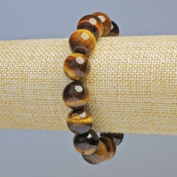 Tiger's Eye bracelet, natural stone, smooth beads, diameter 14mm +/- (stretch), length 18cm+