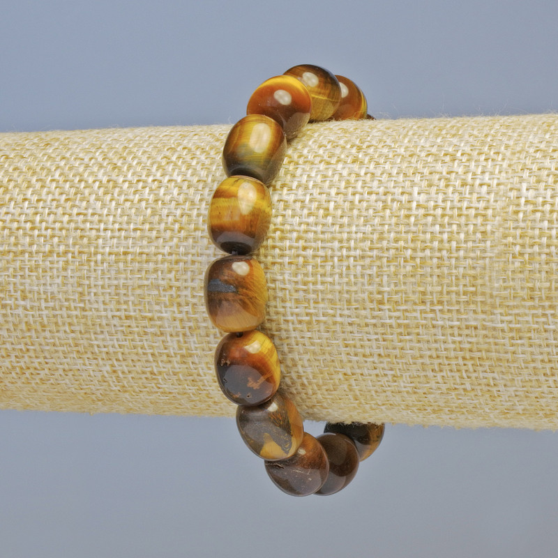 Tiger's Eye Bracelet, natural stone brick-shaped beads, 10×12 mm, stretch bracelet, length 18 cm+
