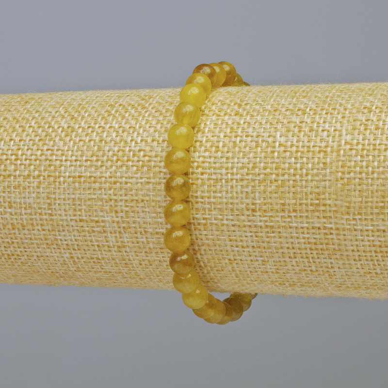 Bracelet Yellow Quartz natural stone smooth bead, diameter 6 mm ± (stretch), length 18 cm+