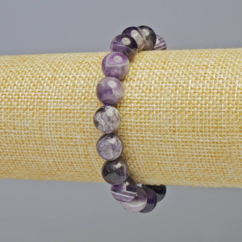 Bracelet with natural amethyst, smooth beads, diameter 10.5 mm +/- (stretch), length 18 cm+