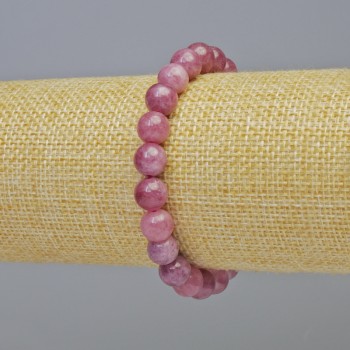 Bracelet with rubellite tourmaline, natural stone, smooth beads, 8 mm diameter ± (stretch), length 18 cm+