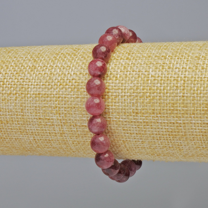 Rubellite Tourmaline Bracelet, natural stone, smooth bead, 8 mm diameter ± (stretch), length 18 cm+