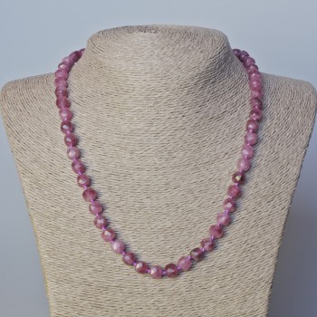 Rubellite Tourmaline Necklace, Natural Stone, Faceted Cubes, 7 mm Diameter, 45–49 cm Length