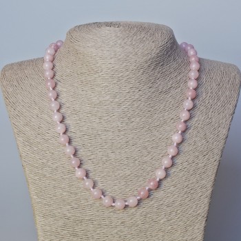 Pink Quartz Necklace (Imitation) Smooth Beads, 8 mm Diameter, Length 45–50 cm