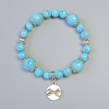 Turquoise Bracelet (Pressed) Smooth Bead, 12 mm Diameter, 8.5 mm +- (Stretch), Length 18 cm +- with Metal Inserts