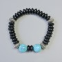 Bracelet of black agate and turquoise (pressed) smooth rondel and bead, diameter 12 mm, 10×4.5 mm ± (stretch), length 18 cm ± with metal inserts