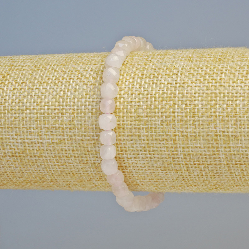 Pink Quartz Bracelet, natural stone, faceted cube, diameter 5.5 mm +- (stretch), length 18 cm