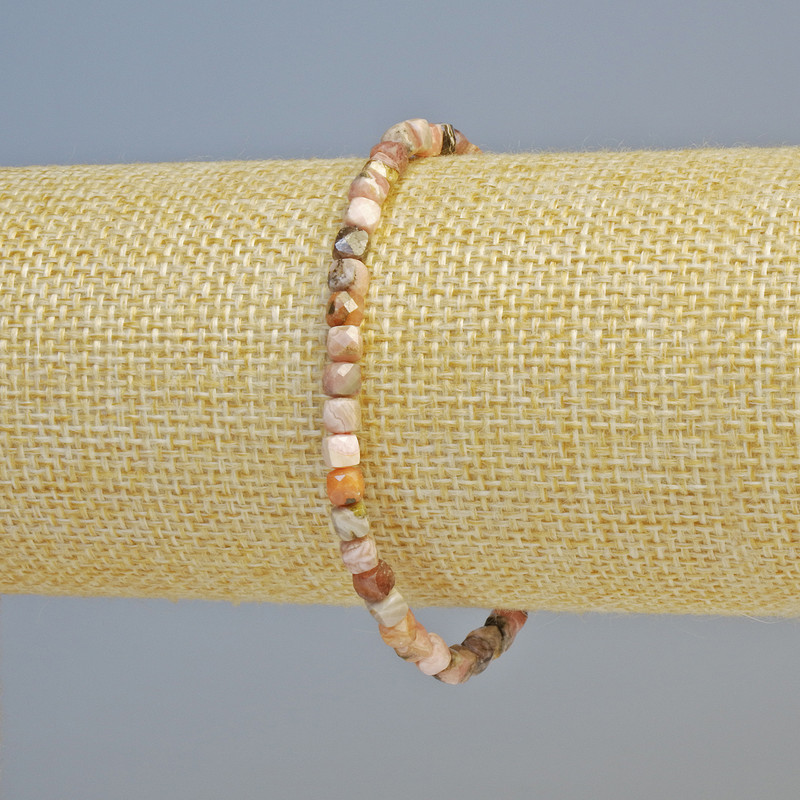 Rhodochrosite bracelet natural stone faceted cube, diameter 4 mm ± (stretch), length 18 cm+