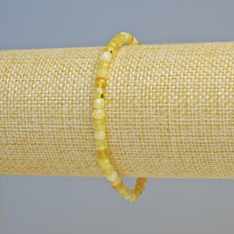 Yellow Opal Bracelet with Natural Stone, Faceted Cubes, 4 mm Diameter ± (Stretch), Length 18 cm+
