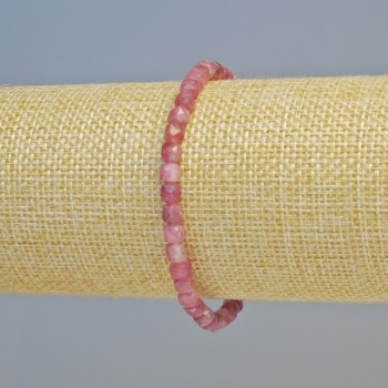 Rubellite Tourmaline Bracelet, Faceted Cube-Cut Natural Stone, Diameter 4.5 mm ± (Stretch), Length 18 cm+