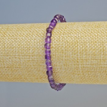 Amethyst Bracelet, Natural Stone, Faceted Cube Beads, 4.5 mm Diameter +/- (Stretch), Length 18 cm