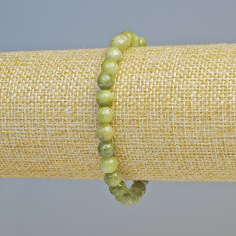 Bracelet with Green Opal (Imitation Acrylic) — smooth beads, diameter about 6 mm ± (stretch), length 18 cm+
