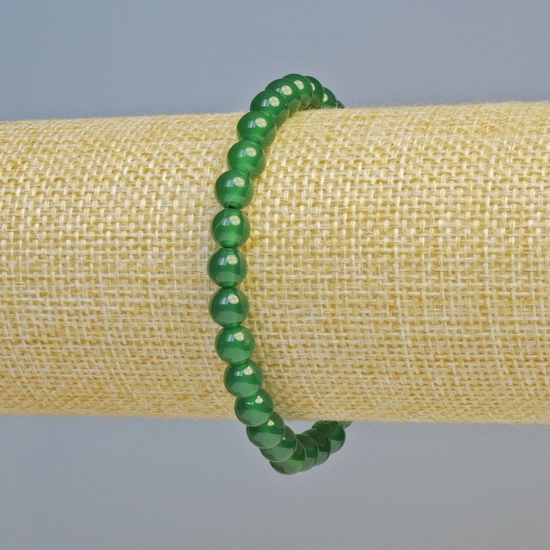 Chrysoprase Bracelet, Natural Stone, Smooth Bead, 6 mm Diameter ± (Stretch), Length 18 cm+