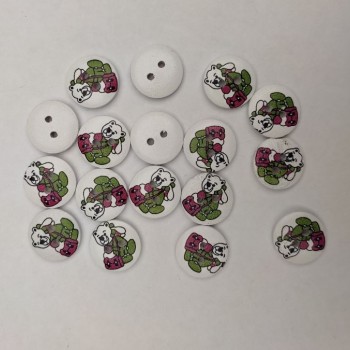 Wooden Buttons for Children Bear Cubs White 15mm ± Pack of 50