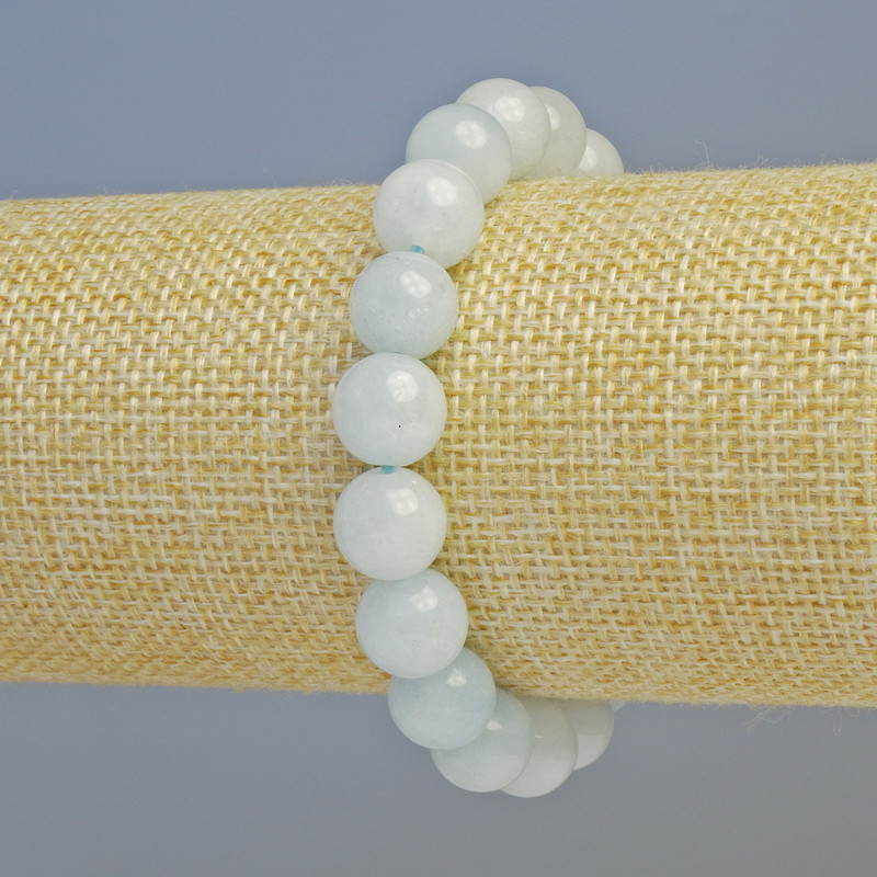 Bracelet with natural aquamarine, smooth beads, diameter 10.5 mm, stretch band, length 18 cm+