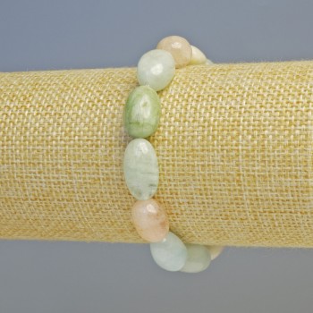 Morganite bracelet, natural gemstone, faceted beads, 10x13 mm diameter +/- (stretch), 18 cm length