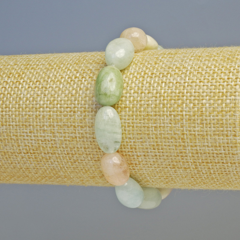 Morganite bracelet, natural gemstone, faceted beads, 10x13 mm diameter +/- (stretch), 18 cm length