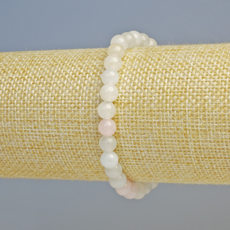 Morganite bracelet, natural stone, smooth bead, diameter 6.5 mm ± (stretch), length 18 cm+