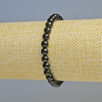 Black Agate Bracelet with natural stone, smooth beads, diameter 6 mm ± (stretch), length 18 cm+