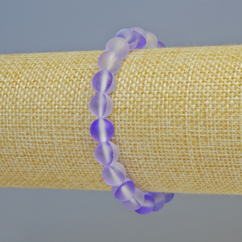 Opal Glass Bracelet with Smooth Beads in Purple Matte Chameleon, 8 mm Diameter +/- (Stretch), Length 18 cm+