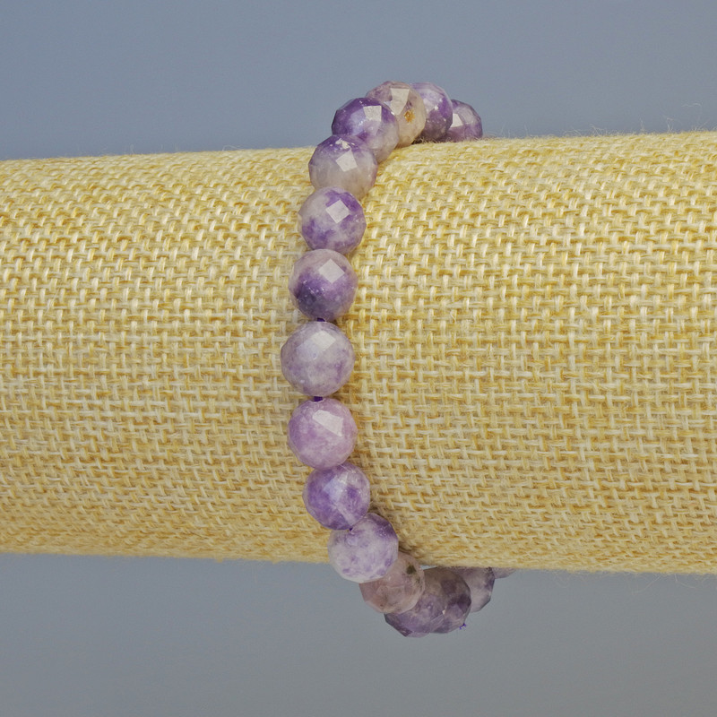 Lepidolite bracelet, natural stone, faceted beads, 8 mm diameter ± (stretch), length 18 cm+