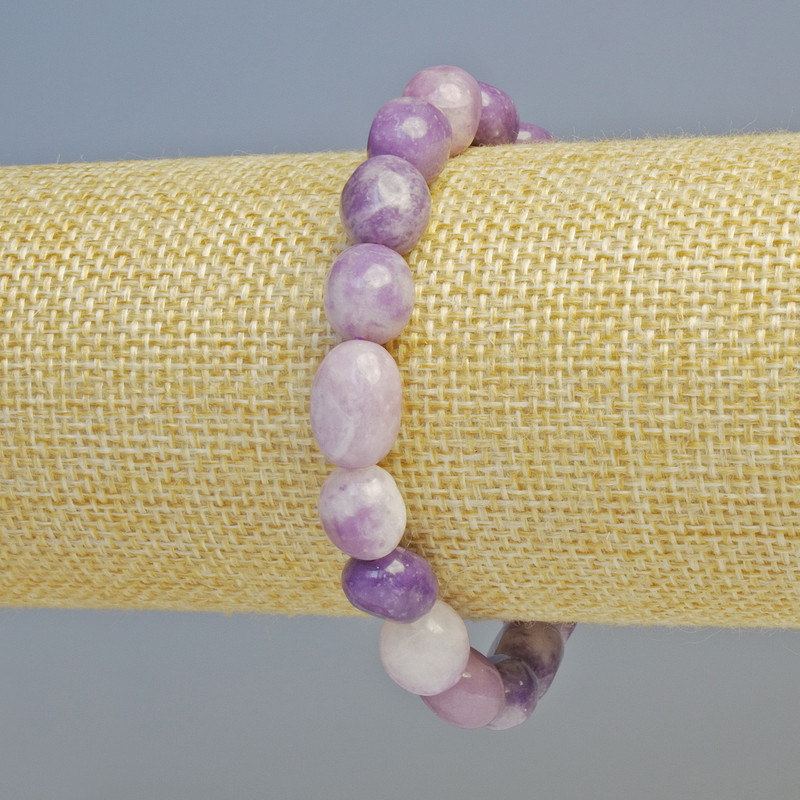 Lepidolite Bracelet with natural stone faceted beads, 9×10 mm diameter ± (stretch), length 18 cm+