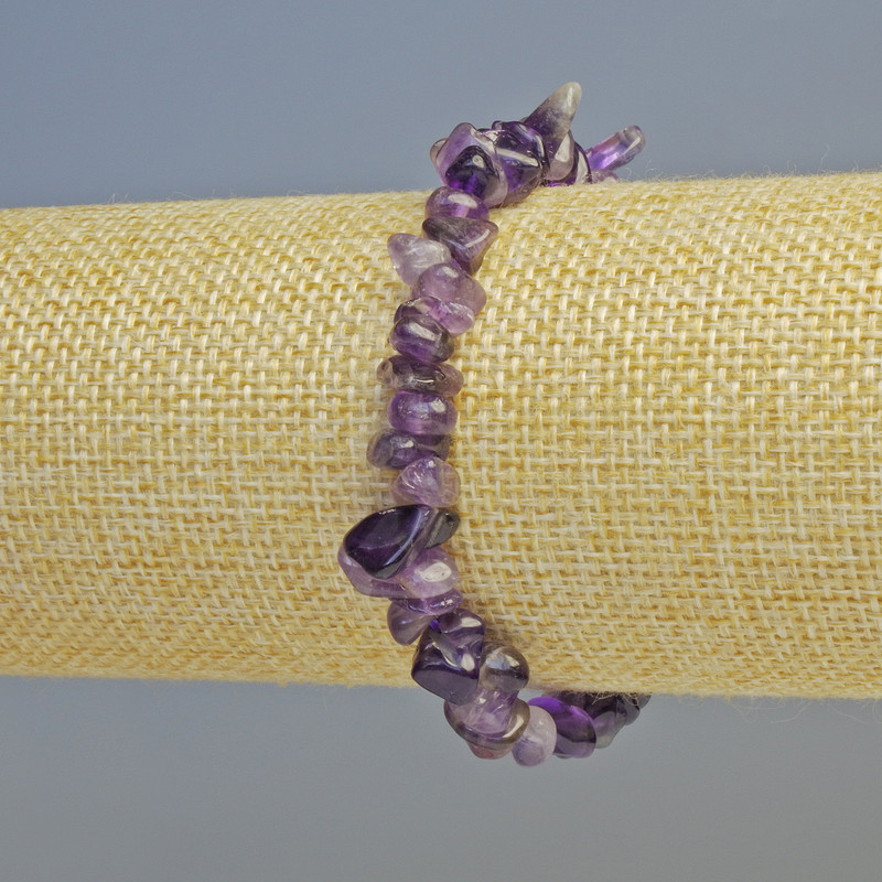 Amethyst Bracelet with Natural Stone Chips, 8x3 mm ± (Stretch), Length 18 cm