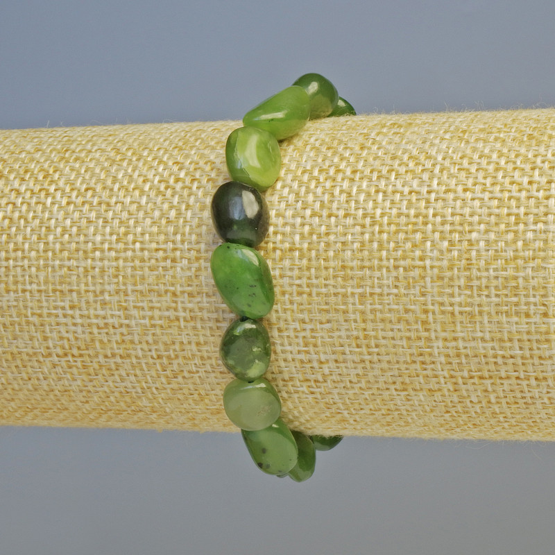 Bracelet Canadian Jadeite Natural Stone Faceted Beads, Diameter 9x12 mm ± (Stretch), Length 18 cm+