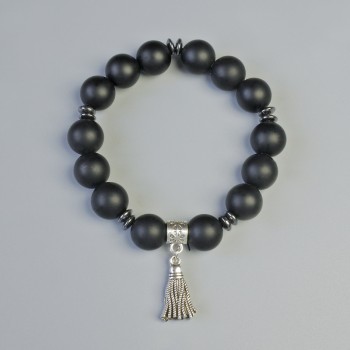 Shungite bracelet (imitation) smooth beads, diameter 12 mm +/- (stretch), length 18 cm +/- with hematite inlays