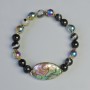 Bracelet with Agate and Hematite, smooth beads, 8 mm in diameter ± (stretch), length 18 cm ±, with Haliotis insert, 29×16 mm ±