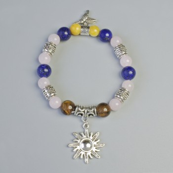 Bracelet with Assorted Smooth Beads, 8.5 mm and 10 mm diameters, stretch, length 18 cm +/- with metal inserts